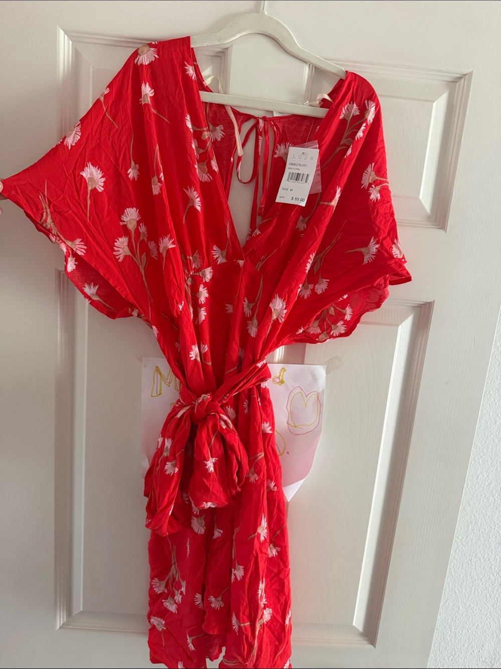 Lush Red Floral Tie-Front Dress
